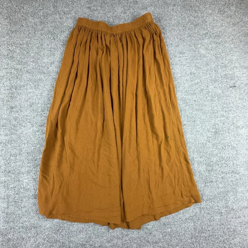 Vintage Canteen Skirt Womens Large Brown Rayon Maxi Pleated Elastic Waist Boho